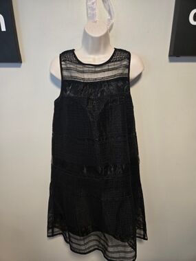 Madewell Dusksheer Black Sleeveless Lace Overlay Shift Dress